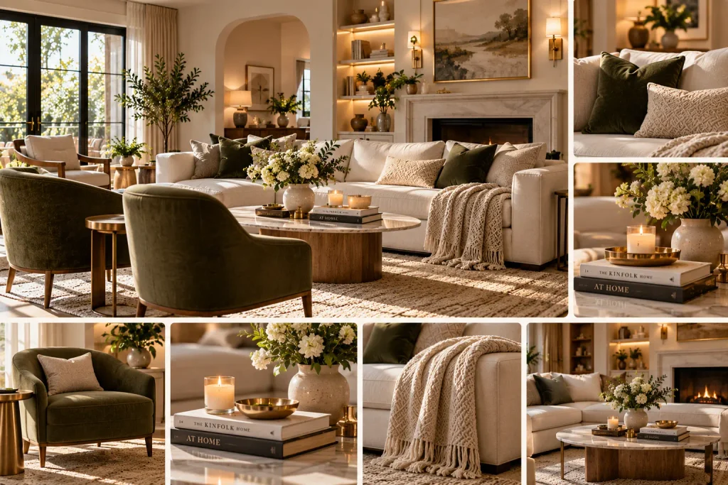 Warm Neutral Living Room Collage