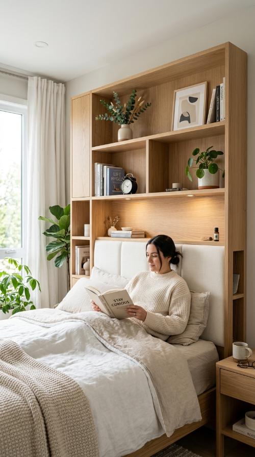 Bedroom Headboard with Shelving