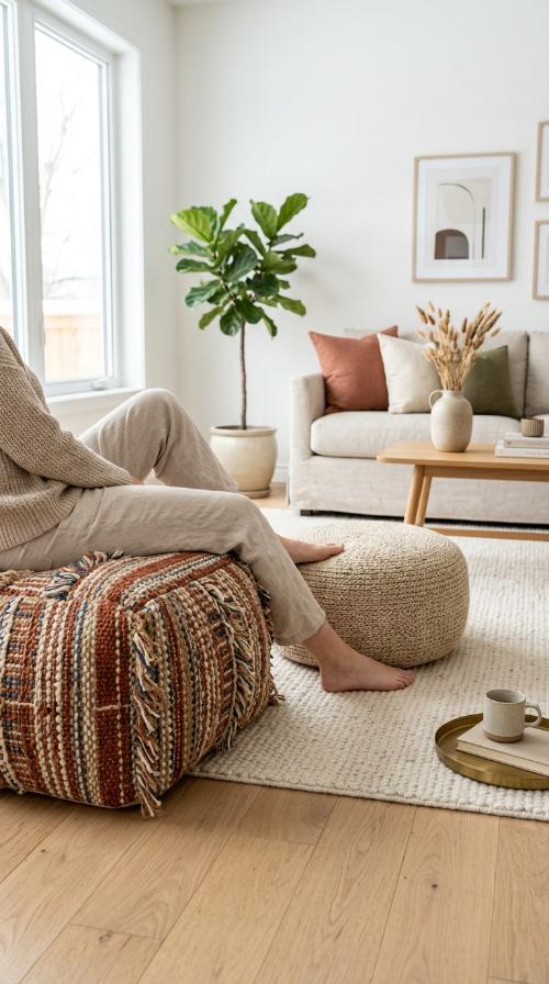 Bohemian Woven Floor Poufs