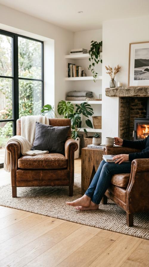 Distressed Leather Armchairs