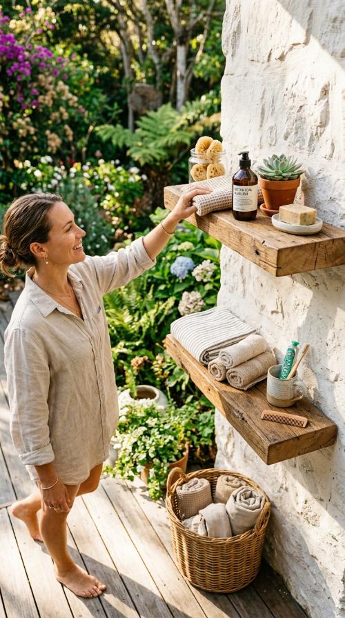 Floating Natural Wood Shelves