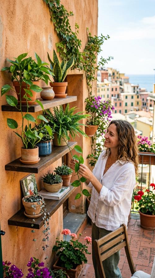 Floating Shelves with Greenery