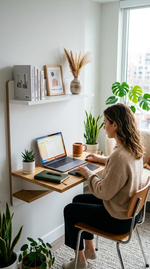Floating Wall Desk with Shelves