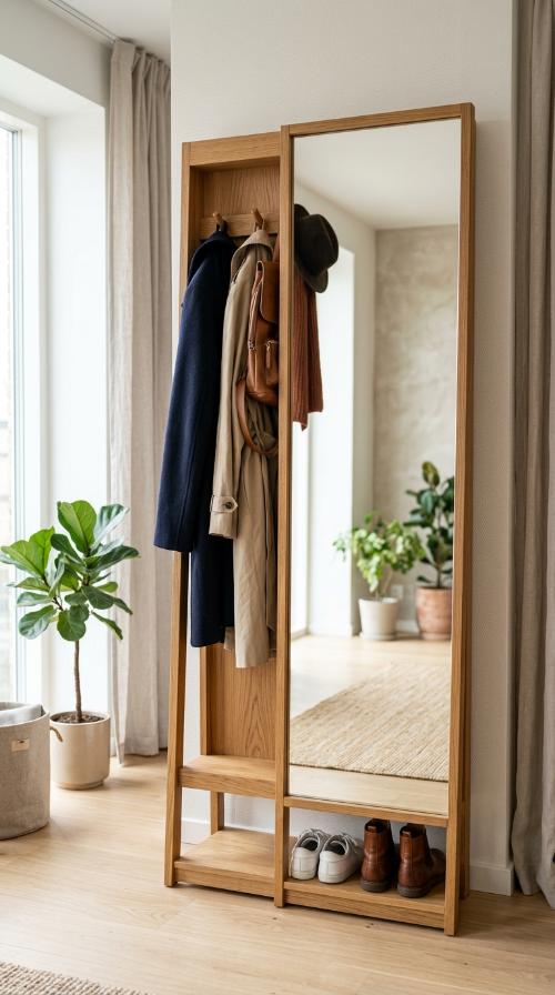 Floor Mirror with Hidden Coat Rack