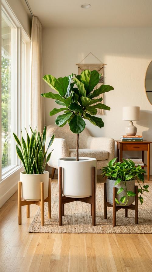 Indoor Planters with Wooden Stands