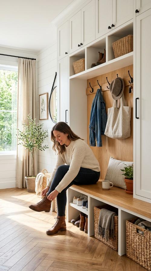 Integrated Wooden Bench Seating
