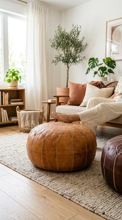 Leather Moroccan Floor Poufs