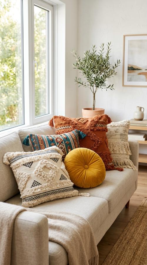 Mismatched Textured Throw Pillows
