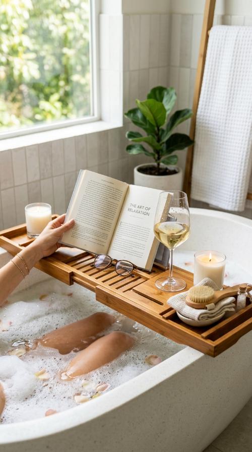 Natural Bamboo Bathtub Caddy