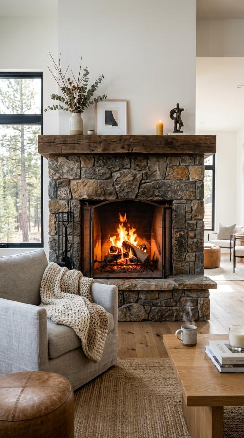 Stone Hearth Fireplace